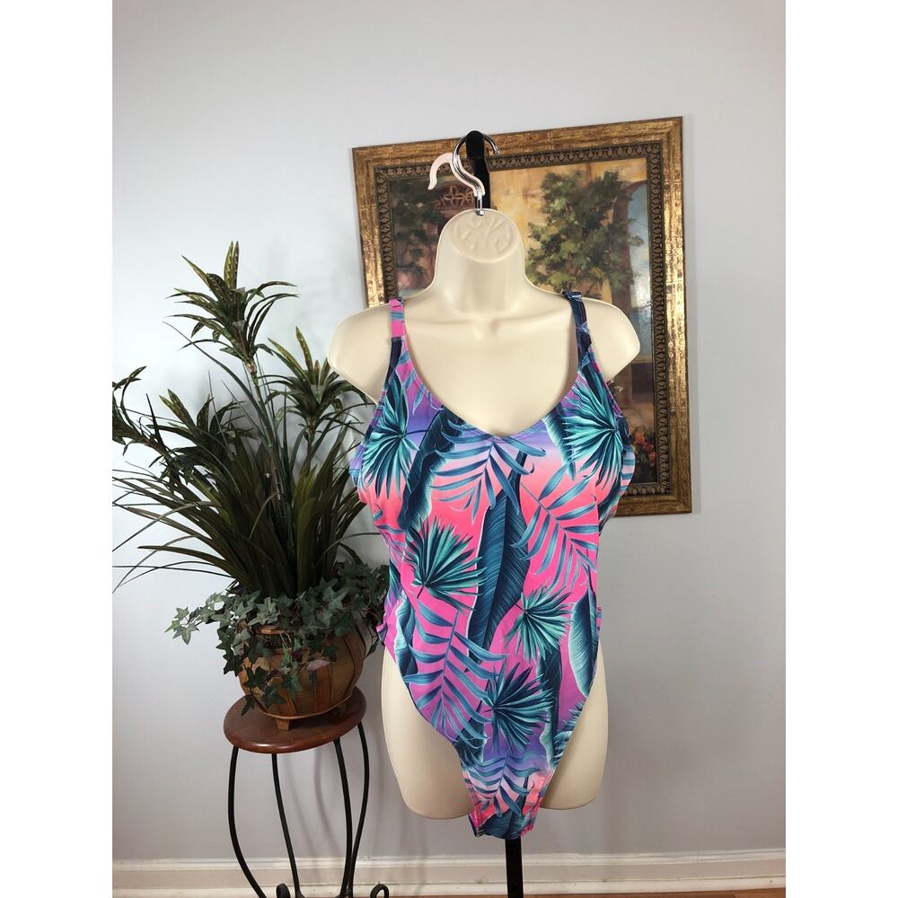 Womens One Piece‎ Swimsuit 2XL Multi Tropical Leaf Vacation / Resort Swimwear